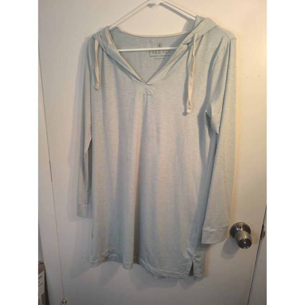 Free Fly Bamboo Slub Hoodie S Blue V Neck Tunic Cover Up Pullover